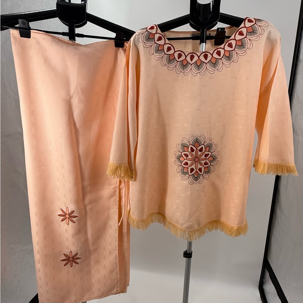 Women Orange Jessica Taylor Vacation 2 pc Church skirt Suit 1X Linen $89